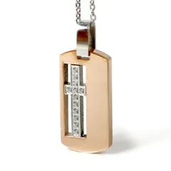 ステンレス ネックレス プレート スクエア クロス ピンクゴールド カラー ジルコン【ネックレス レディース メンズ SALE セール アクセサリー アクセ】