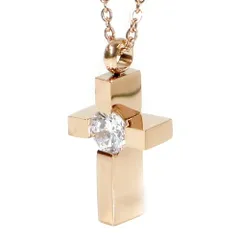 ステンレス ネックレス プレート クロス ピンクゴールド カラー ジルコン【ネックレス レディース メンズ SALE セール アクセサリー アクセ】