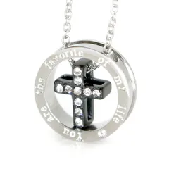 ステンレス ネックレス クロス 十字架 リング ジルコニア シルバー ブラック カラー【ネックレス レディース メンズ SALE セール アクセサリー アクセ】