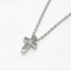 ステンレス ネックレス クロス 十字架 ジルコニア シルバーカラー【ネックレス レディース メンズ ペンダント アクセサリー】