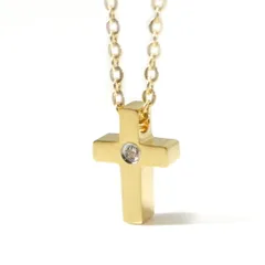 ステンレス ネックレス クロス 十字架 ジルコニア ゴールドカラー【ネックレス レディース メンズ ペンダント アクセサリー】
