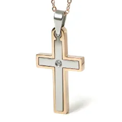 ステンレス ネックレス 十字架 クロス シルバー ピンクゴールド カラー ジルコン【ネックレス レディース メンズ SALE セール アクセサリー アクセ】