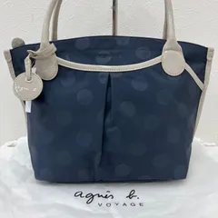 6042　agnes b.　VOYAGE　アニエスベー　ボヤージュ　トートバッグ　ハンドバッグ　水玉　ドット　ナイロン　エナメルレザー　レディース　シンプル　きれいめ　上品