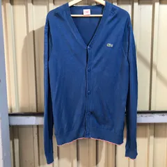 810 LACOSTE LIVE カーディガン ブルー M ラコステライブ ニット セーター コットン ワンポイント 刺繍ロゴ 古着卸 アメリカ仕入
