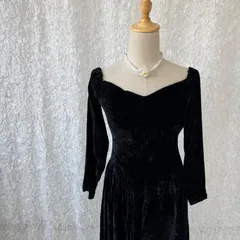 【一点物】ブラック ベルベット ハートネック ロングワンピース フォーマル ドレス ヴィンテージ