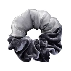 【グレー×ワンサイズ】[Cream dot. クリームドット公式] ヘアアクセサリー レディース シュシュ ベロア シアー 異素材 MIX ベルベット 光沢感 透け感 オーガンジー 大きめ ボリューム ヘアゴム ヘアアクセ ヘアアレンジ 簡単