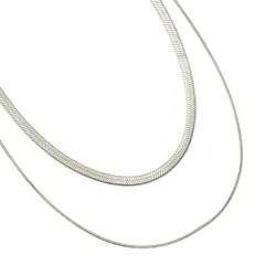 【シルバー×2セット】[Cream dot. クリームドット公式] ネックレス レディース   2点セット ステンレス製 金属アレルギー つけっぱなし サージカルステンレス ショート スネークチェーン スリム ワイド 3way 重ねづけ  