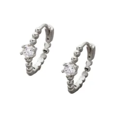 【シルバー×ピアス】[Cream dot. クリームドット公式] ピアス レディース   金属アレルギー ニッケルフリー キャッチレス 中折れ 開閉式 ワンタッチ 一粒 ビジュー クラウン 台座 メタルボール フープ  