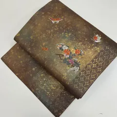 名古屋帯 唐織 蝶々 花 引箔 素敵な加工 九寸 正絹 着物 MA-1125