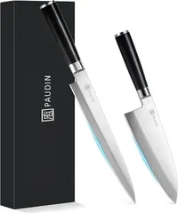PAUDIN 出刃包丁+柳刃包丁 2本セット 和包丁セット やなぎば さしみ包丁 ステンレス 片刃 魚さばき 三枚おろし 刺身 海鮮 切れる包丁 (シルバー,  180mm出刃+240柳刃)