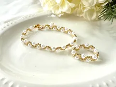 No.2 パールビーズのブレスレットと指輪のセット（ゴールドcolor）