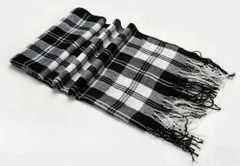 薄手 ニットマフラー チェック柄 白/黒