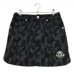 【美品】ニューバランスゴルフ スカート グレー×黒 総柄 起毛素材 ワッペン レディース 1(M) ゴルフウェア New Balance