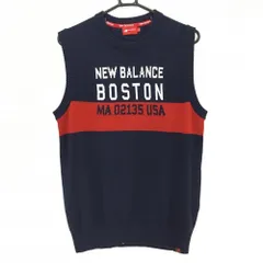 【美品】ニューバランスゴルフ ニットベスト ネイビー×白 レッドライン フロントロゴ ウール混 メンズ 6(XL) ゴルフウェア New Balance