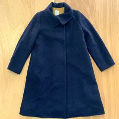 【アルパカ混／日本製】レディース上質ウールコート 11号 濃紺 上品Aライン シンプル 比翼仕立て 美品 アウター 秋冬／DANS LEAU VIS A VIS