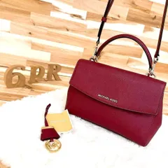 【マイケルコース】レザー ショルダーバッグ 2way ハンドバッグ 赤ボルドー MKチャーム付き 斜めがけ クロスボディ