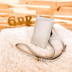 【ジュリーアンドシュシュ】本革レザー スマホショルダー ショルダーバッグ グレー イタリアンレザー