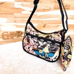 未使用/ハワイ限定【レスポートサック】アロハ ワヒネフラ柄 ショルダーバッグ 黒ブラック 斜めがけ クロスボディ ポーチ付き