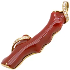 ペンダントトップ 珊瑚 ダイヤ K18YG ダイヤモンド 珊瑚 イエローゴールド 赤 血赤サンゴ 【中古】