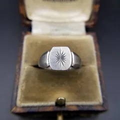 1981年 英国 ヴィンテージ スターカット 925 シルバー シグネット リング 指輪 銀 シンプル London ホールマーク カップル ペア R16-S①