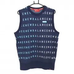 【超美品】ニューバランスゴルフ ニットベスト ネイビー×ライトブルー ロゴ総柄  メンズ 6(XL) ゴルフウェア New Balance