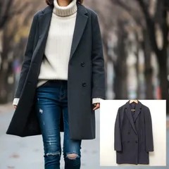 大人◎洗練スタイル◎【COMME CA ISM】コムサイズム ピーコート ウール混 ジャケット ダブル ショート丈 アウター ビジネス 通勤 タウンユース カジュアル 綺麗め 秋冬 グレー レディース サイズ M /M37966ja