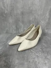 RANDA ランダ Vカット ローヒール パンプス size24/白 ■■ レディース