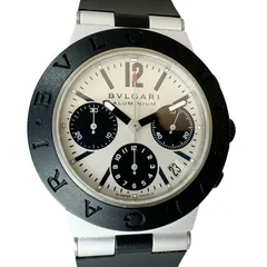 【BVLGARI ブルガリ☆アルミニウム AC38TA】中古 メンズ腕時計 自動巻き クロノグラフ シルバー文字盤 AL × ラバー