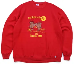 80s USA製 RUSSELLラッセル Owl Night in the Hay Hoedown 1988 フクロウ 前V スウェット 赤 XL★オールド ビンテージ ビッグサイズ