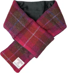 Sleeping Sheep(スリーピング シープ) ハリスツイード Harris Tweed ショートマフラー 中綿入り 男女兼用 裏起毛 ケース付 裏ボア 差し込みマフラー (ピンクチェック,  Free Size)