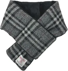 Sleeping Sheep(スリーピング シープ) ハリスツイード Harris Tweed ショートマフラー 中綿入り 男女兼用 裏起毛 ケース付 裏ボア 差し込みマフラー 黒白赤CK (ブラックチェック,  Free Size)