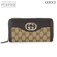 未使用 展示品 グッチ GUCCI インターロッキングG スーキー ラウンドファスナー 長財布 GGキャンバス レザー ベージュ ブラウン 90301449
