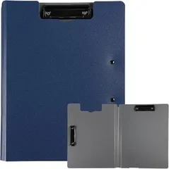 FooFoo バインダー A4 二つ折り クリップボード A5 ファイル フォルダ 両面 薄い 薄型 横 ダブルクリップ 折りたたみ 事務用品 画板 オフィス用品 (ネイビー(1枚入))