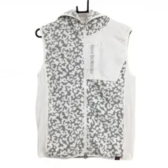 【超美品】ニューバランスゴルフ フード付ジップベスト 白×グレー カモフラ風 一部フリース地 レディース 2(L) ゴルフウェア New Balance