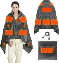 ZHICHUAN ひざ掛け 電気ブランケット 最新設計 抱き枕二用 USBブランケット 大判サイズ 加熱毛布 9箇所発熱 3段階温度調整 急速発熱 着る 電気敷毛布 (グレー,  シングル)