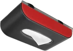 Ryubof 車用 ティッシュ ケース 吊り下げ式 高級PUレザー サンバイザー取付 マグネット開閉 ワンタッチ装着 ティッシュボックス ホルダー 車内収納 コンパクト スリム (ブラックxレッド,  Medium)