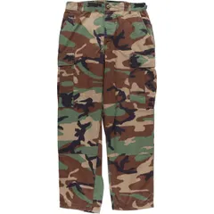 古着 90年代 米軍実品 迷彩柄 ウッドランドカモ リップストップ ミリタリー カーゴパンツ コンバットパンツ USA製 MEDIUM-SHORT/eaa595542