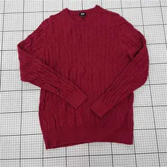 ◇ ⊇ ユニクロ UNIQLO ケーブルニットセーター Lサイズ レッド系 メンズ E  【1510230004116】