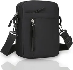 Kanpari ミニショルダーバッグ サコッシュ 小さめ ショルダーポーチ スマホバッグ ミニバッグ 斜めがけ 肩掛け メンズ レディース 子供 キッズ ナイロン 軽量 小型 コンパクト 防水 撥水 (ブラック)