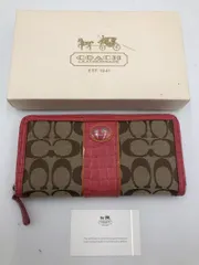 COACH コーチ 45963 シグネチャー クロコ 型押し ラウンドジップ 長 財布 ピンク ■■◎レディース