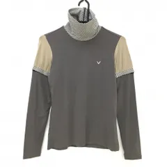 【新品】キャロウェイ 2WAY長袖ハイネックシャツ ブラウン×白 ネック斜めストライプ レディース L ゴルフウェア Callaway