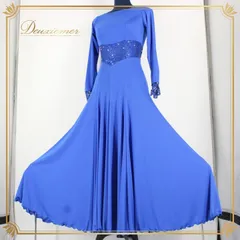 社交ダンス 衣装 スタンダード ドレス ワンピース パーティ衣装 女性用 オールシーズン 青 ブルー系 Sanline サンリーヌ ラインストーン 気品 スタイルアップ ロングドレス フォーマル 夜会服 軽量 伸縮性 高品質 おしゃれ セクシー エレガント