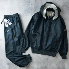 貴重 日本製 デッドストック NIKE ナイキ ナイロン ジャージ ウインドブレーカー 上下 セットアップ メンズ L 黒系 ブラック ヴィンテージ