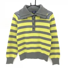 【美品】パーリーゲイツ 襟付セーター グレー×イエロー ボーダー アンゴラ混 ニット  レディース 1(M) ゴルフウェア PEARLY GATES