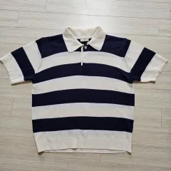 ストライプ半袖カラーニットTシャツ