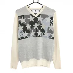 【超美品】マークアンドロナ セーター 白×ダークグリーン 前上部星柄 スター ニット ウール混  メンズ M ゴルフウェア MARK＆LONA