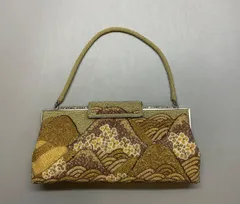 Bag26 和装バック パーティーバッグ ハンドバッグ ビーズ細工 ブラウン 茶系 がま口 昭和レトロ