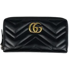 【在庫一掃】 グッチ GUCCI GGマーモント ラウンドファスナー 長財布 ラウンドジップ ダブルG 長財布 レザー ブラック 443123 レディース 【中古】