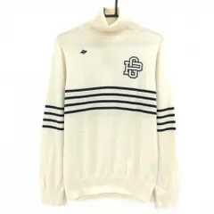 パーリーゲイツ タートルネックセーター アイボリー×ネイビー 胸ボーダー ウール100%  メンズ 5(XL) ゴルフウェア PEARLY GATES