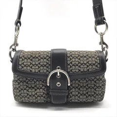 美品 COACH コーチ シグネチャー キャンバス レザー ショルダー バッグ レディース ファッション小物 鞄 かばん ブラック a10777